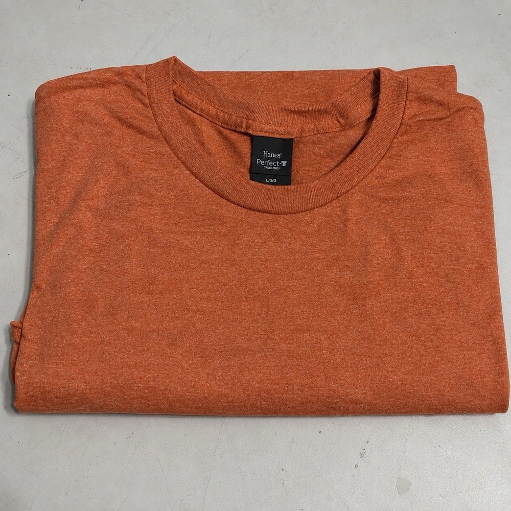 G0109-Hanes Perfect-T T-Shirt Men's Large Orange Heather Short Sleeve Soft